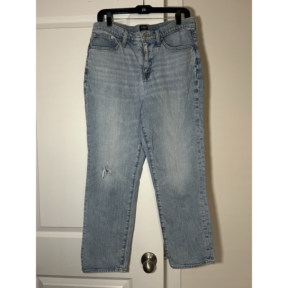 Women's J Crew Relaxed Boyfriend‎ Denim Jeans Size 29 Light Denim Distressed